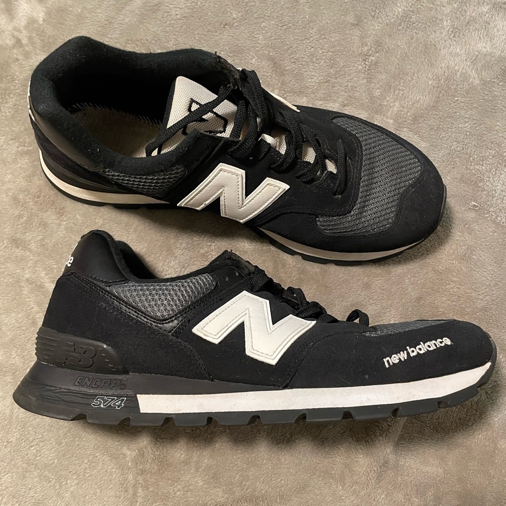 New Balance 574 Rugged Sneaker Black White Mens Size 12
